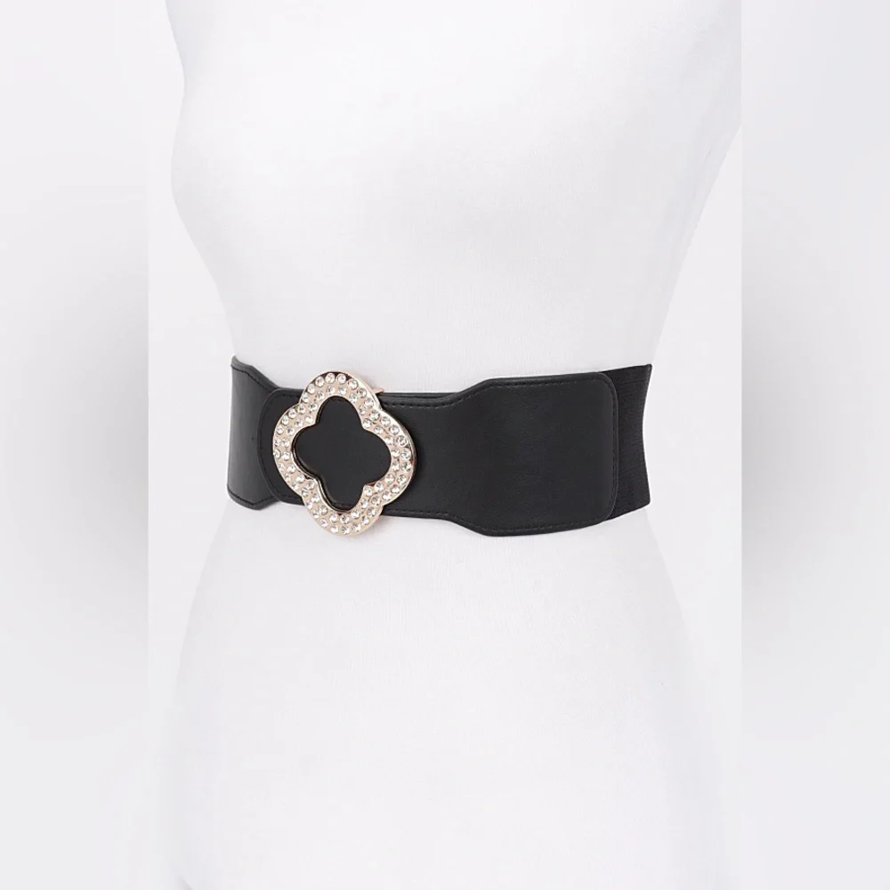 Black Vegan Leather Elastic Statement Belt